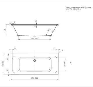 Акриловая ванна Aquatek Мия MIY180-0000012 180х80 см с центральным сливом